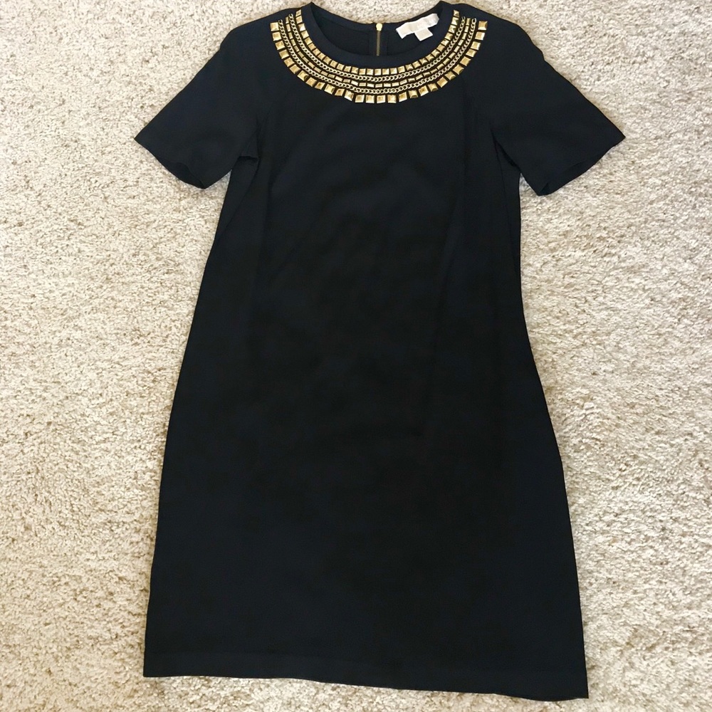 Michael Kors Black Dress & Gold Neck Embellished